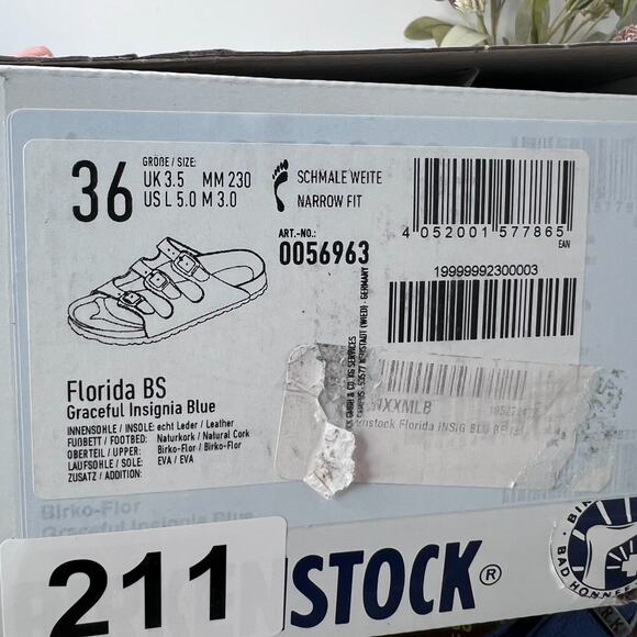 Birkenstock Florida BS Slide Sandal Graceful Insignia Blue Women 5/Men 3 NWB - Picture 10 of 10